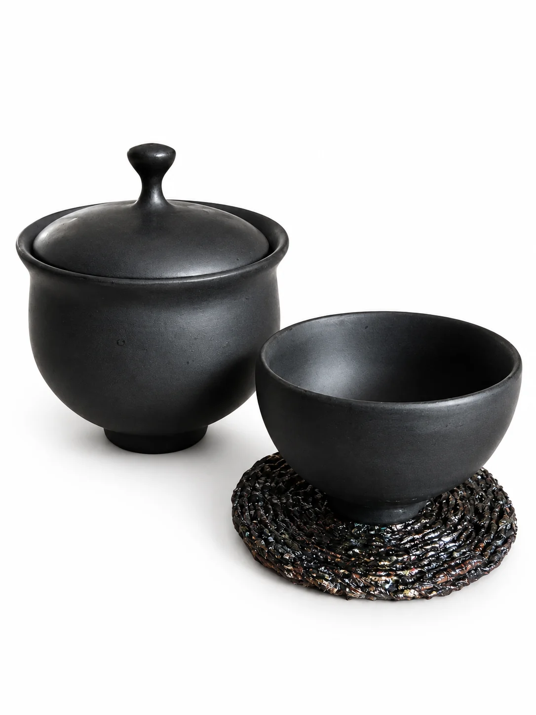 Matte Tea Bowl & Woven Coaster