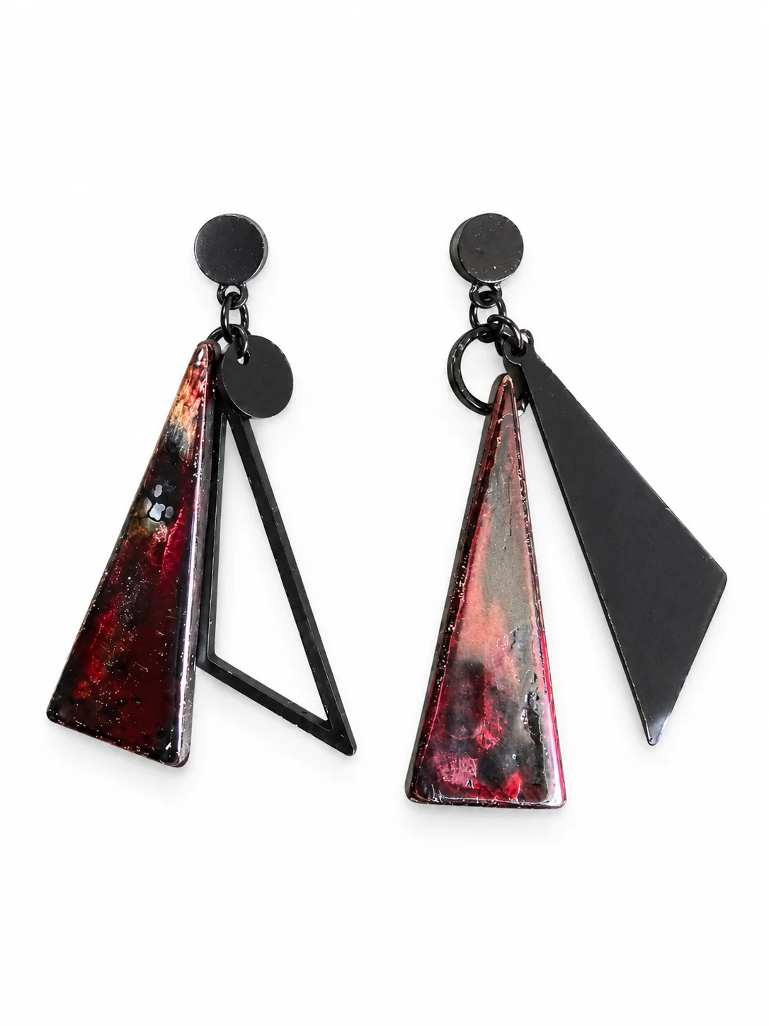 Hidden Red Triangular Earrings
